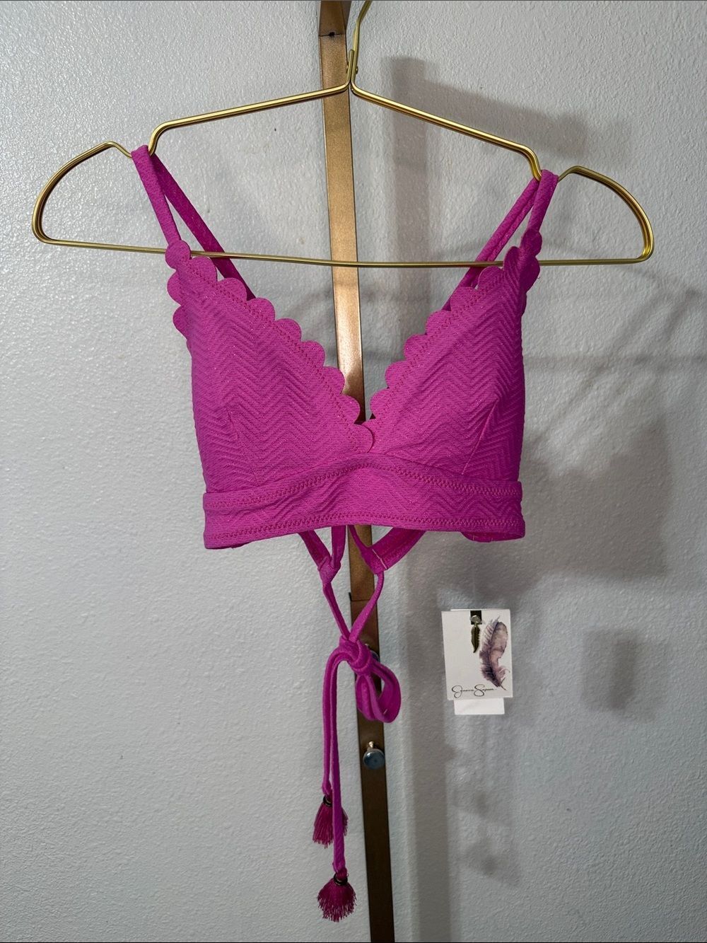 Jessica Simpson Bright Magenta (pink parfait) Scalloped lace-up Bikini top-Small